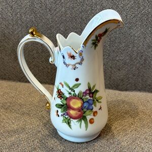 Godinger White Porcelain mini Pitcher with Gold Trim and Fruit Design